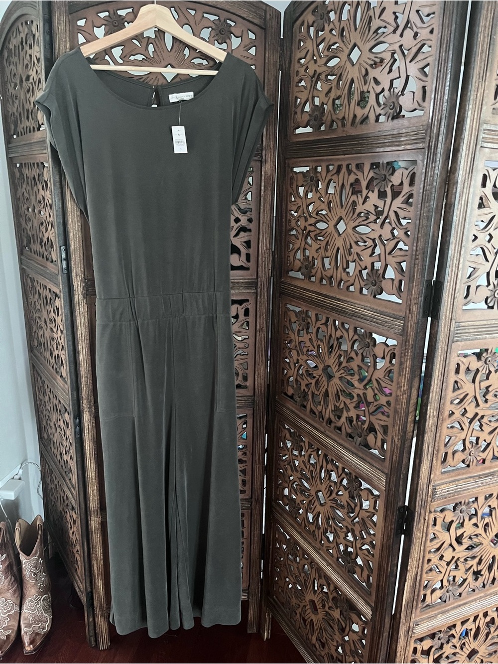 Lou & Grey for LOFT Olive Green Wide Leg Crop Jumpsuit XL NWT